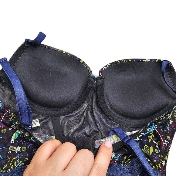 Adore me size 32A blue forest print push up Balconette longline underwire bra - Picture 4 of 5